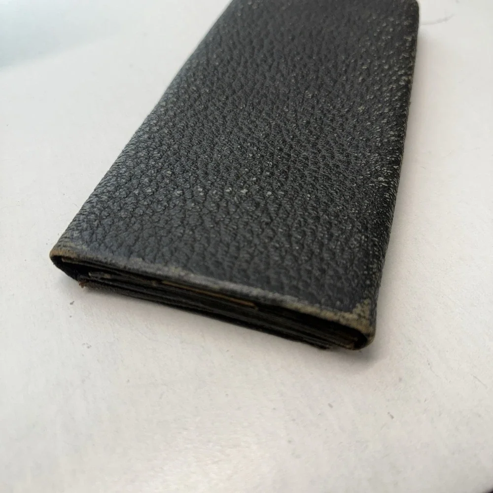 Antique Tri-fold Black Faux Pebbled Leather Wallet Late 19th Century